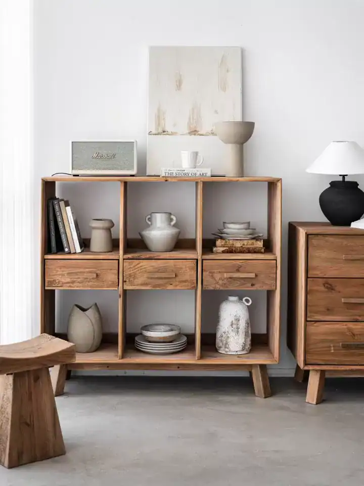 كونسول خشب فخم مودرن بأدراج ورفوف تخزين