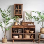طاولة كونسول ريفية خشب طبيعي بأدراج ورفوف تخزين