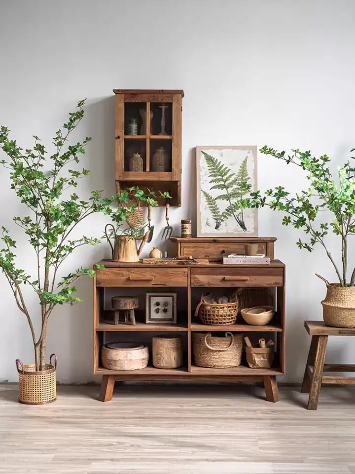 طاولة كونسول ريفية خشب طبيعي بأدراج ورفوف تخزين