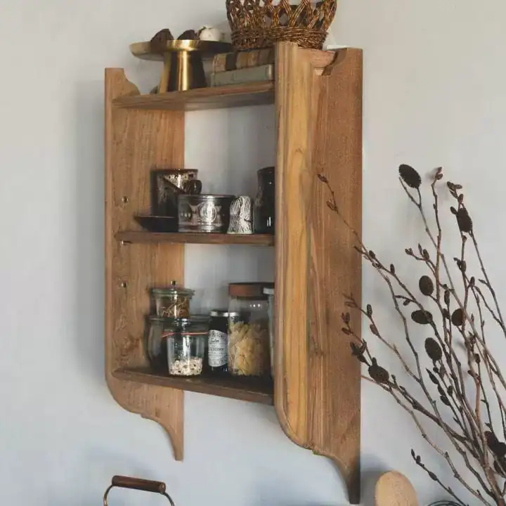 رف خشبي 3 أدوار للبهارات والديكور تصميم ريفي