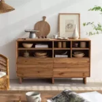 دولاب بوفيه ريفي من الخشب الطبيعي بـ 4 أدراج و6 أرفف مفتوحة مقاس 150 سم لغرف الطعام وركن القهوة