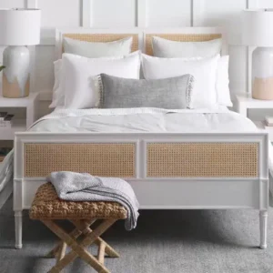 سرير نوم بطراز فرنسي من الخشب و الراتان الطبيعي - موديل 04