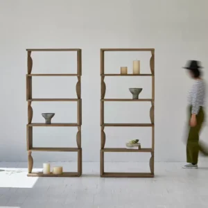 مكتبة كتب خشب أوك طبيعي أعمدة منحوتة 6 أرفف