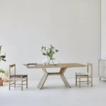 طاولة طعام ريفية خشب صنوبر قاعدة X مقاس 200 سم