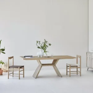 طاولة طعام ريفية خشب صنوبر قاعدة X مقاس 200 سم