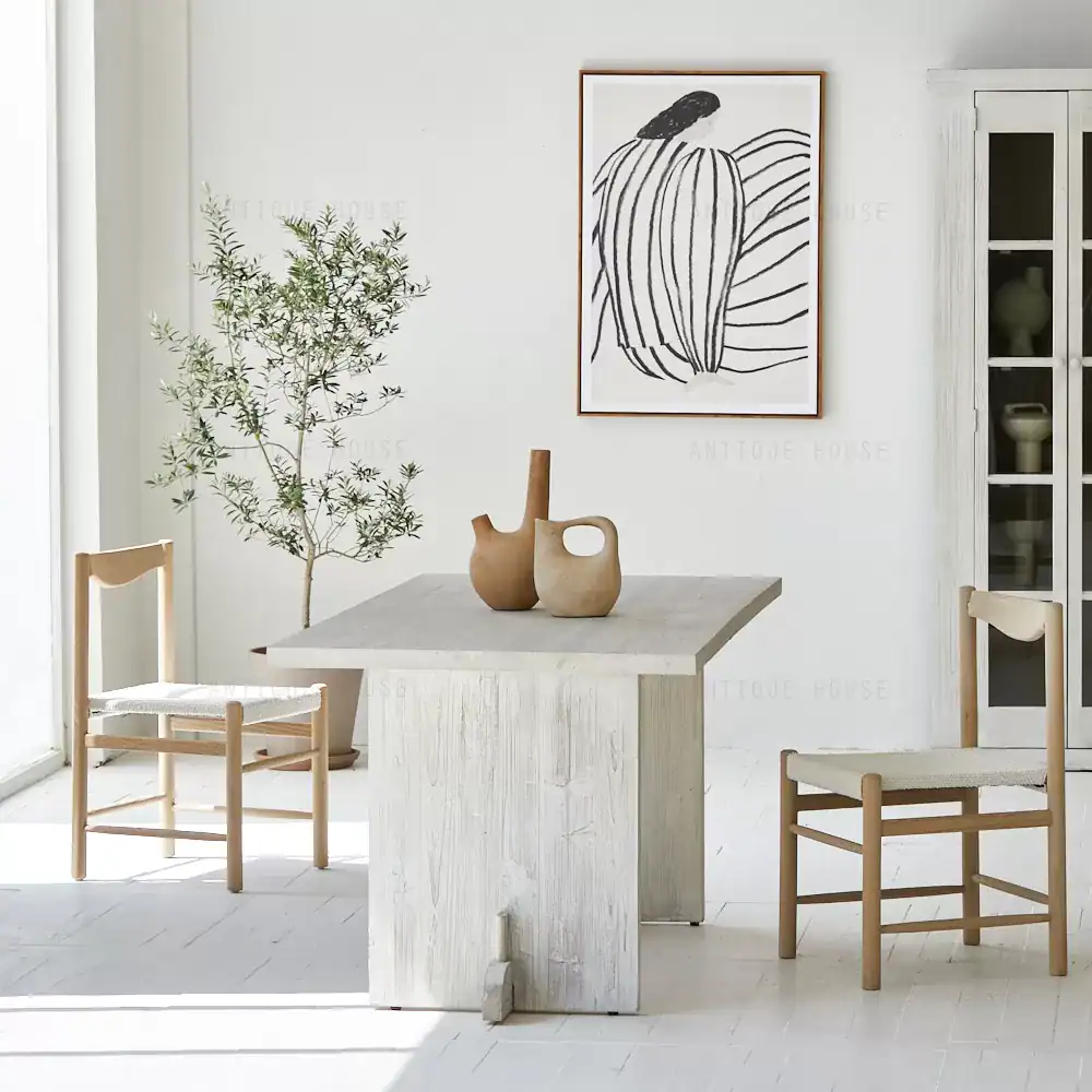 طاولة طعام مودرن بيضاء خشب صنوبر 180 سم