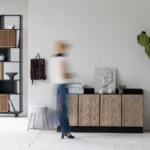 دولاب بوفيه ريفي أسود وأبواب خشب محفورة 160 سم