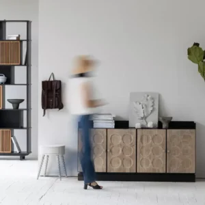 دولاب بوفيه ريفي أسود وأبواب خشب محفورة 160 سم