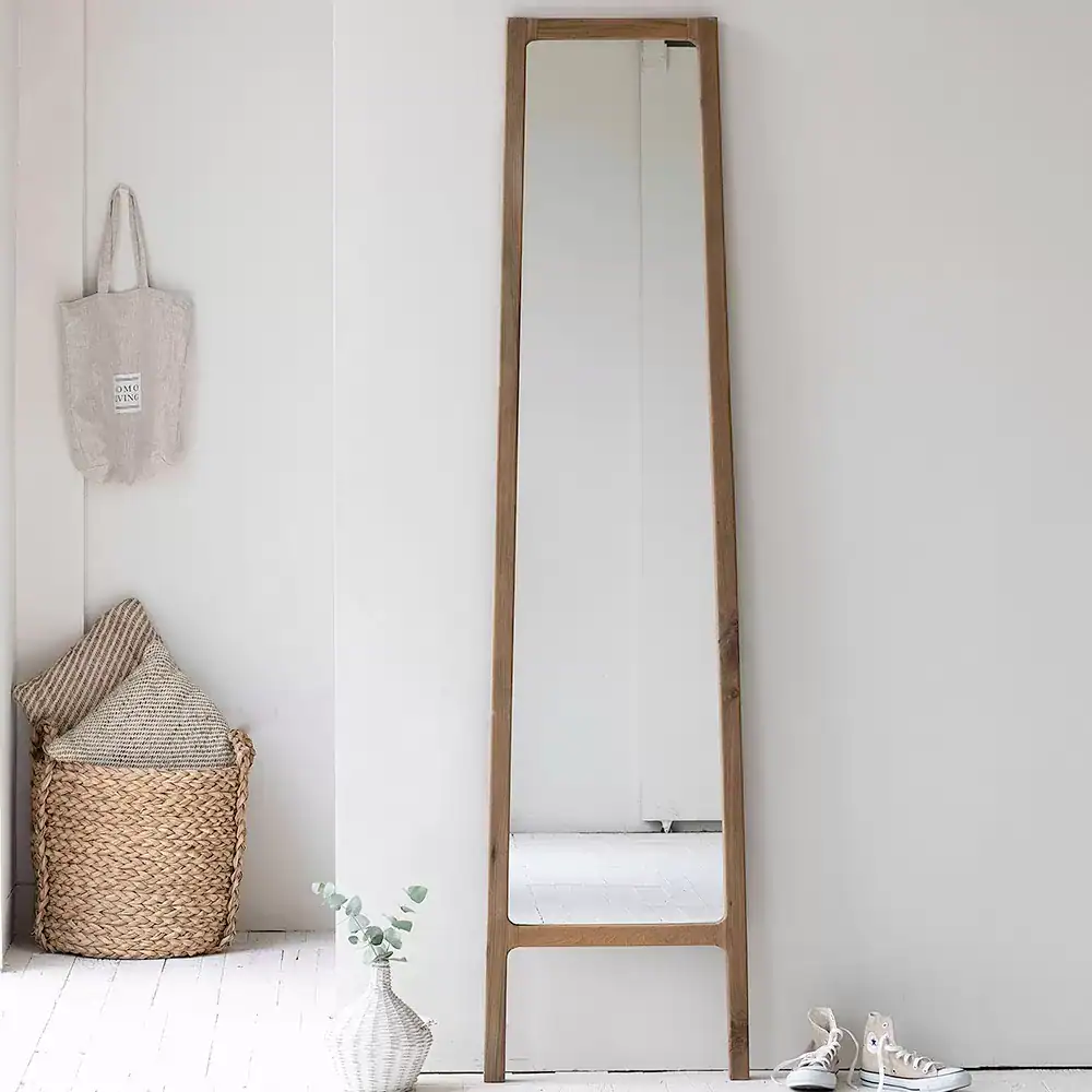 مرايا جدارية طويلة خشب طبيعي ارتفاع 2 متر للمداخل
