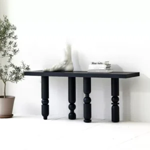 طاولة كونسول أسود خشب – تصميم فني بأرجل منحوتة (180 سم)