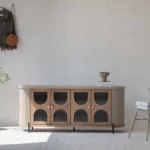 دولاب بوفيه خشب أوك طبيعي زجاج مورو 180 سم لغرف الطعام