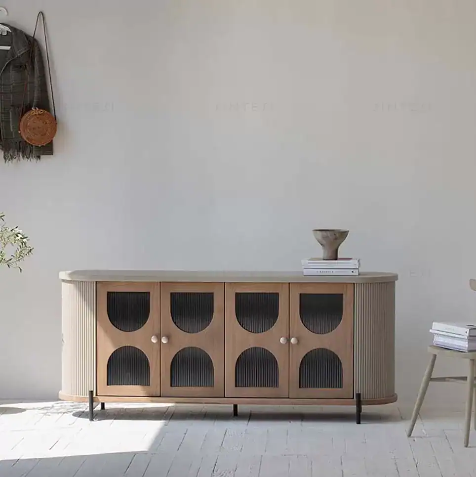 دولاب بوفيه خشب أوك طبيعي زجاج مورو 180 سم لغرف الطعام