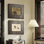 برواز لوحات فنية إطار خشب داكن بتصميم شرقي طيور ونباتات مقاس 45×35 سم ديكور جدران راقي