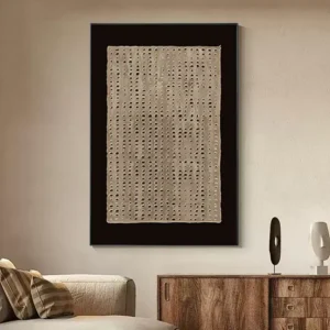 برواز جدران خشبي أسود عريض بتصميم تجريدي منقط وألوان ترابية مقاس 60×40 سم ديكور مودرن للممرات والصالات