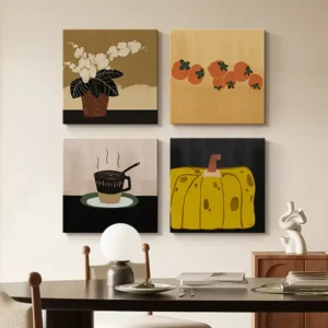 برواز خشب مودرن مربع إطار فاتح برسومات تجريدية ونباتية دافئة مقاس 30×30 سم ديكور جدران عصري