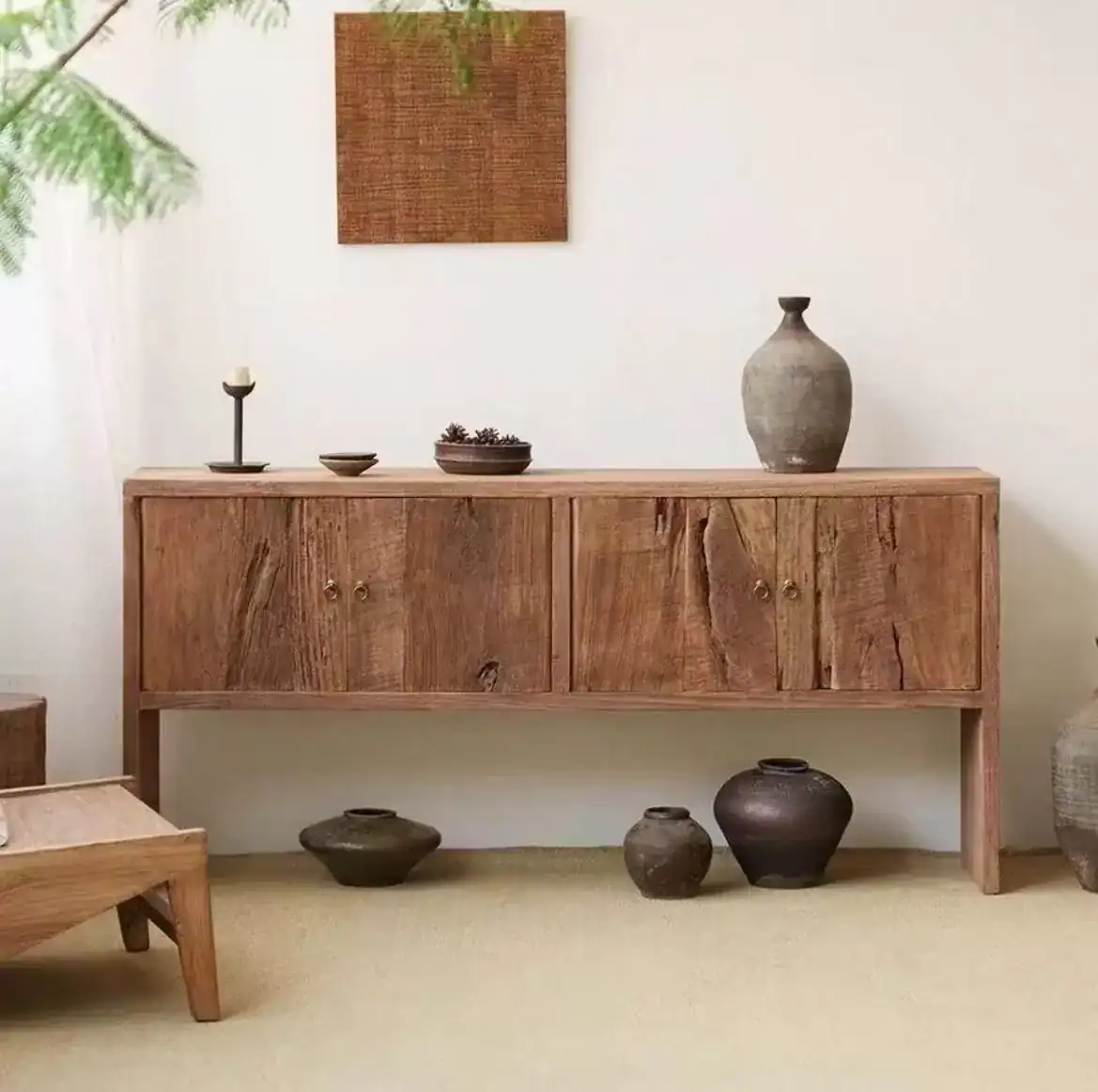 دولاب مدخل ريفي خشب طبيعي بني داكن 160 سم للمداخل