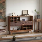 دولاب مدخل ريفي خشب طبيعي تصميم شبكي للقهوة والتحف