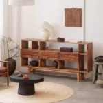 دولاب مدخل ريفي خشب طبيعي تصميم هندسي 160 سم