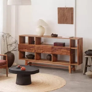 دولاب مدخل ريفي خشب طبيعي تصميم هندسي 160 سم