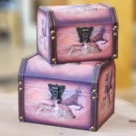 طقم صندوقين خشب مغلف بالجلد بتصميم فيكتوري عتيق بنقش غزال لحفظ المجوهرات والديكور