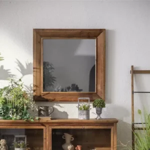 مرايا جدارية خشب طبيعي – تصميم ريفي مربع (80x80 سم)