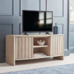 طاولة تلفزيون خشب صنوبر طبيعي ريفية بابين ورف 120 سم