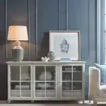 دولاب بوفيه أبيض ريفي 4 أبواب زجاجية وأدراج مخفية