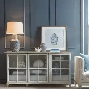 دولاب بوفيه أبيض ريفي 4 أبواب زجاجية وأدراج مخفية