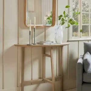 كونسول خشب أوك طبيعي – مدخل استقبال نصف دائري (109 سم)