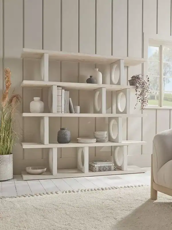 مكتبة خشب صنوبر تصميم أعمدة دائرية 170 سم