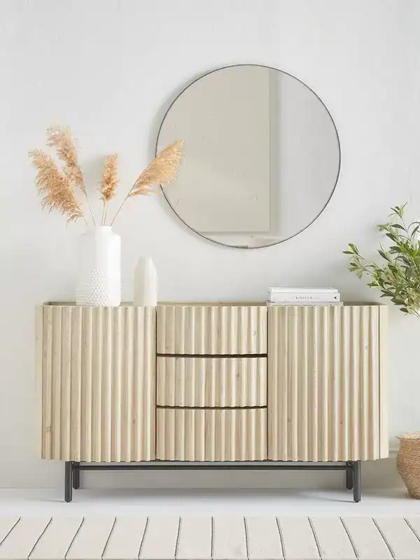 مدخل ريفي خشبي 160 سم تصميم متموج 3 أدراج