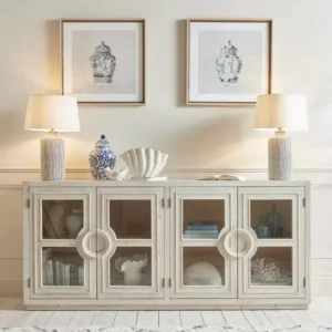 مدخل كونسول أبيض فخم 200 سم أبواب زجاجية زخارف دائرية