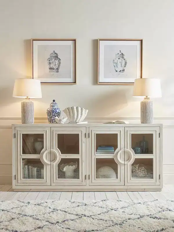 مدخل كونسول أبيض فخم 200 سم أبواب زجاجية زخارف دائرية