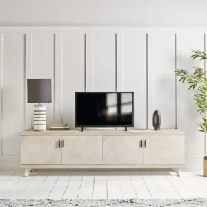 طاولة تلفزيون خشب صنوبر أبيض كريمي شابي شيك 200 سم