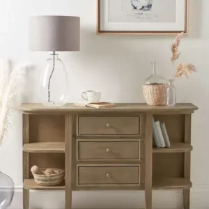 كونسول مدخل خشبي مودرن – 3 أدراج ورفوف جانبية (125 سم)