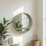 مرايا دائرية خشب طبيعي مع رف داخلي للحمام والمدخل