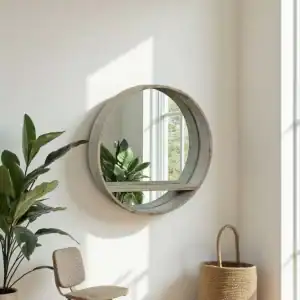 مرايا دائرية خشب طبيعي مع رف داخلي للحمام والمدخل
