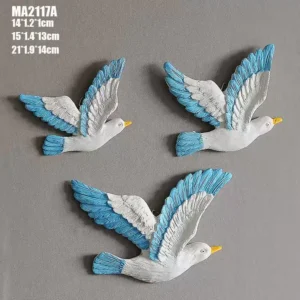 طقم ديكور جداري 3 قطع طيور نوارس أبيض وأزرق بتصميم ثلاثي الأبعاد ومقاسات متنوعة لغرف المعيشة