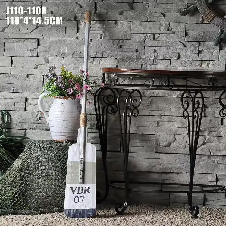 مجداف خشبي ديكوري طويل جداً 110 سم تصميم VBR 07 بألوان أبيض ورمادي وكحلي لتزيين الجدران الفاخرة