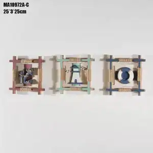 إطار خشبي ديكوري مربع مقاس 25×25 سم مع مرساة بحرية بارزة وحبال خيش بتصميم ريفي كحلي وأبيض