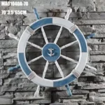 مقود سفينة خشبي ديكور مودرن أبيض وأزرق بقطر 70 سم مع مرساة وحبال لزينة الجدران