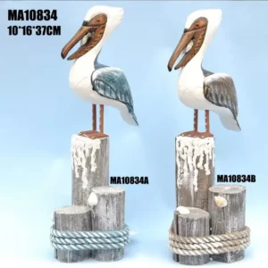 منحوتة خشبية بحرية - طائر على غصن مع سمكة