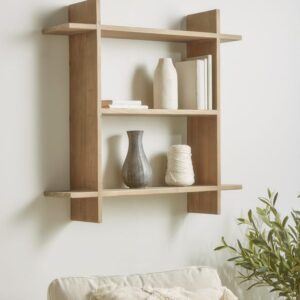 رف خشبي معلق 3 أدوار – تصميم مفتوح متعدد الاستخدامات