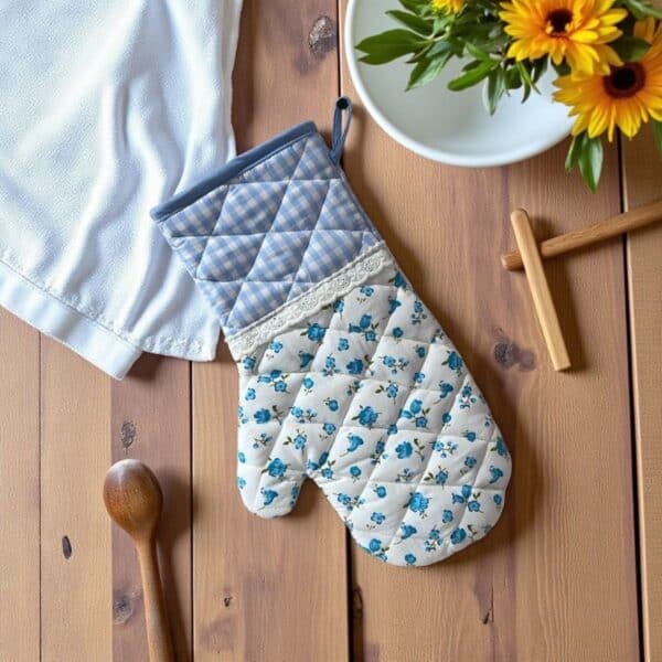 طقم قفاز فرن من القطن الطبيعي لتحمل الأواني الساخنة – تصميم ريفي بعدة ألوان