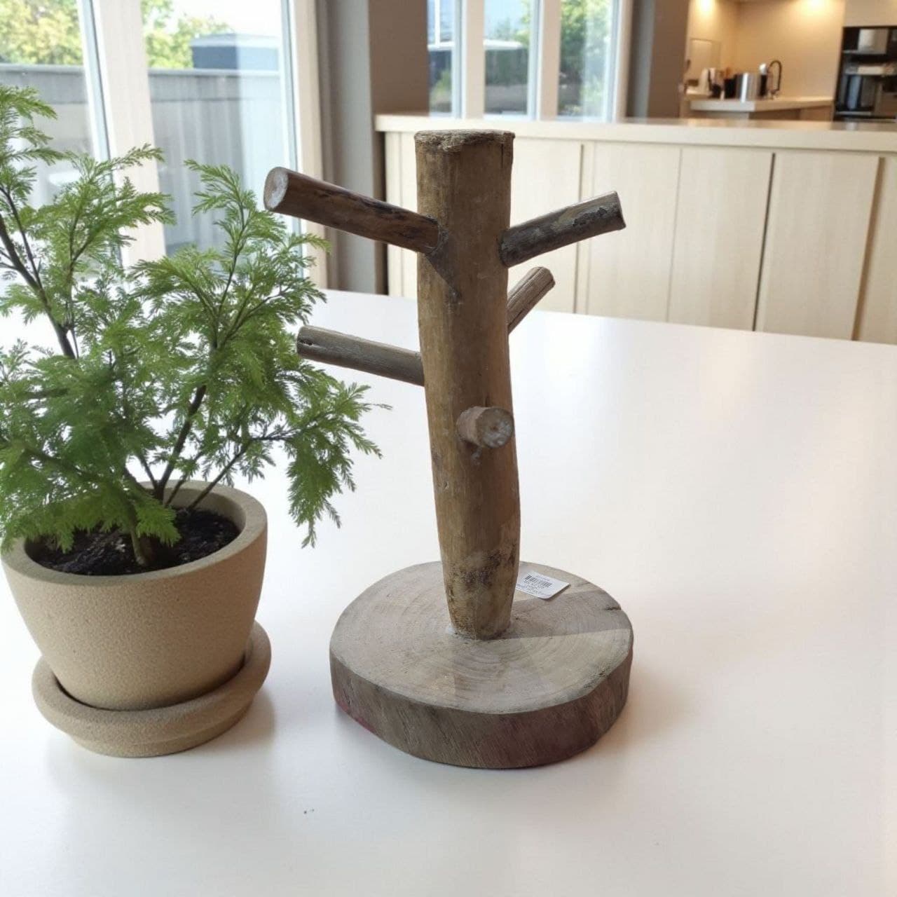 ستاند حامل أكواب خشبي طبيعي بتصميم أغصان شجر لـ 6 أكواب منظم مطبخ عمودي ارتفاع 33 سم