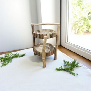 سلة ديكور دائرية بحجمين من أغصان الشجر الطبيعي – تصميم ريفي أنيق مع رفوف تخزين