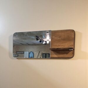 مرايا جدارية خشب طبيعي مع رف جانبي للمداخل