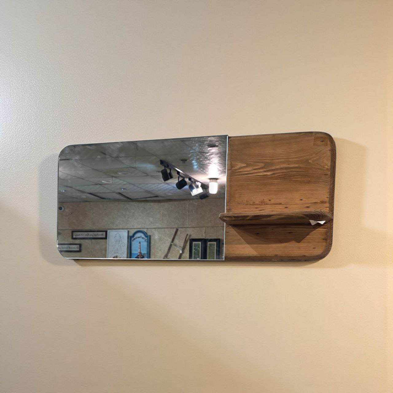 مرايا جدارية خشب طبيعي مع رف جانبي للمداخل