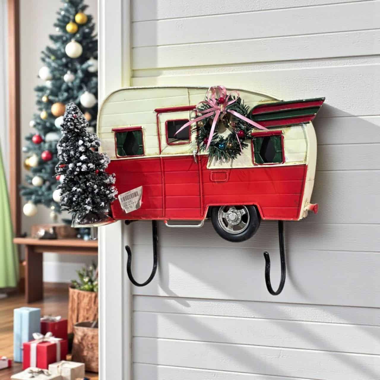 تعليقة مفاتيح جدارية تصميم كرفان رحلات فنتج خشب ومعدن