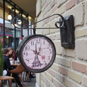 ساعة جدارية معدنية مزدوجة الوجه تصميم باريس برج ايفل فنتج كلاسيكي